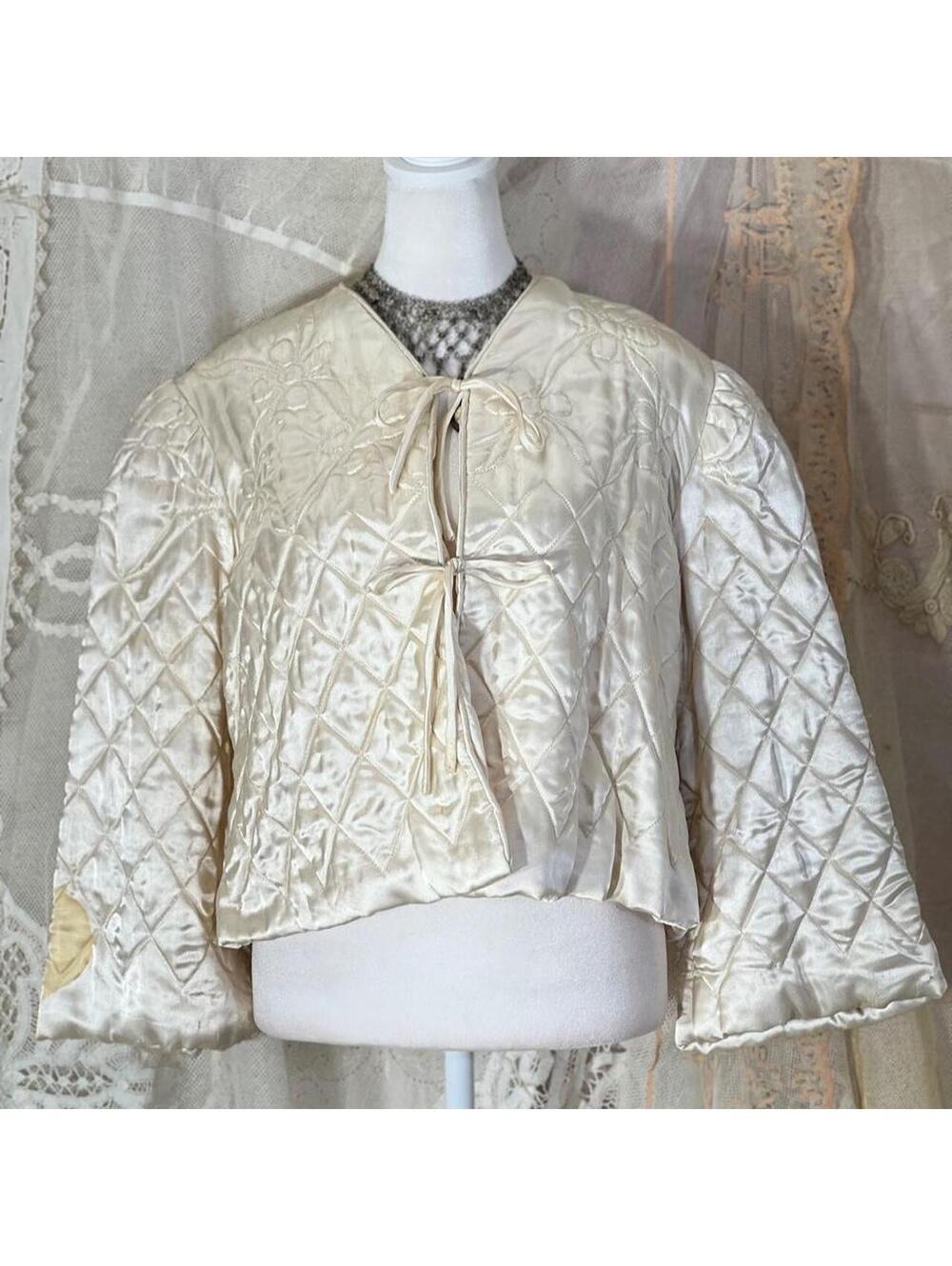 Vintage 1960s Half Length Puffer/ Quilted Coat with Flared Sleeves & Ribbons